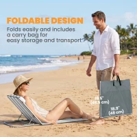 Outsunny 2 Pieces Beach Lounge Chair, Outdoor Folding Chaise Lounge Set w/ Pillow for Sunbath, Snap, Light Grey and White(m-7)