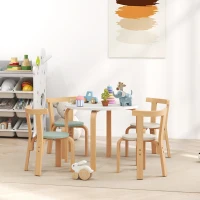 Qaba Wooden Kids Table and Chairs Set, 5 Piece Wooden Toddler Table and Chairs Set for Ages 3-8 Years, Green(m-10)
