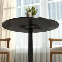 HOMCOM Modern Kitchen Table for 2 People, Round Dining Table with Steel Base for Living Room, Dining Room, Black(m-9)