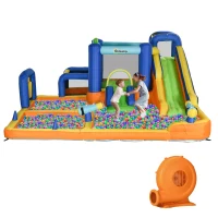 Outsunny 7 in 1 Water Slide w/ Slide Pool Climbing Wall Water Cannon Basketball Hoop Boxing Post Football Stand for 3-8 Years(m-1)