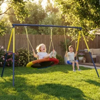 Qaba Kids Swing Set, Heavy Duty Metal 2 Seat Swing Stand Set with Ground Stakes, Supports 150 kg, Indoor Outdoor, Blue(m-1)