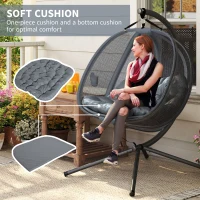 Outsunny Double Egg Chair with Stand, 2 Person Hanging Swing Egg Chair with Cushion, Pockets, Grey(m-5)