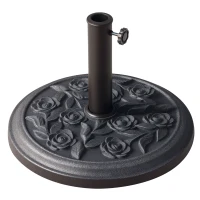 Outsunny 18" 20 lbs Round Resin Umbrella Base Stand Market Parasol Holder with Decorative Rose Floral Pattern & Easy Setup, for Φ1.5", Φ1.89" Pole, for Lawn, Deck, Backyard, Garden, Bronze(m-1)