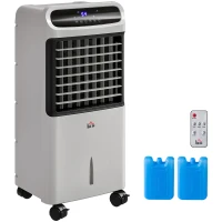 HOMCOM 3-In-1 Ice Cooling Fan, Mobile Evaporative Air Cooler with Remote, Timer, Oscillating for Home Office, Bedroom, Gray(m-11)