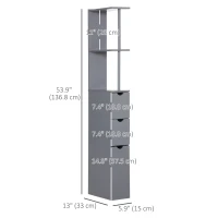 HOMCOM Tall Bathroom Storage Cabinet, Narrow Bathroom Cabinet with Drawers and Open Shelves for Small Spaces, Grey(m-3)