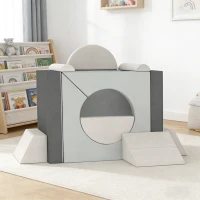 Qaba 12 PCS Modular Kids Play Couch, Child Sectional Sofa for Toddlers, Convertible Foam and Floor Cushion, Grey(m-10)