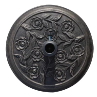 Outsunny 18" 20 lbs Round Resin Umbrella Base Stand Market Parasol Holder with Decorative Rose Floral Pattern & Easy Setup, for Φ1.5", Φ1.89" Pole, for Lawn, Deck, Backyard, Garden, Bronze(m-9)