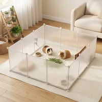 PawHut Pet Playpen DIY Small Animal Cage Open Enclosure Portable Plastic Fence 12 Panels for Guinea Pig Hedgehog White, 18" x 14"(m-2)