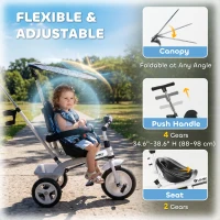 Qaba 6 in 1 Kids Tricycle with Removable Handlebar and Canopy, Blue(m-5)