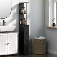 HOMCOM Tall Bathroom Storage Cabinet, Narrow Bathroom Cabinet with Drawers and Open Shelves for Small Spaces, Black(m-1)