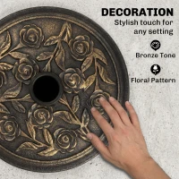 Outsunny 18" 20 lbs Round Resin Umbrella Base Stand Market Parasol Holder with Decorative Rose Floral Pattern & Easy Setup, for Φ1.5", Φ1.89" Pole, for Lawn, Deck, Backyard, Garden, Bronze(m-6)