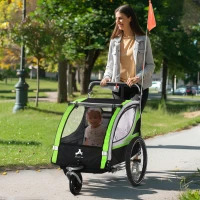 Aosom 3-in-1 Bike Trailer for Kids, Running Stroller with 2 Seats, Jogging Cart with 5-Point Harness, Storage Units, Green(m-8)
