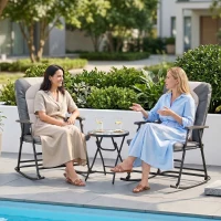 Outsunny 3-Piece Outdoor Foldable Rocking Chair Set, Light Grey(m-9)