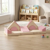 Qaba 12 PCS Modular Kids Play Couch, Child Sectional Sofa for Toddlers, Convertible Foam and Floor Cushion, Pink(m-10)