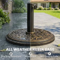 Outsunny 18" 20 lbs Round Resin Umbrella Base Stand Market Parasol Holder with Decorative Rose Floral Pattern & Easy Setup, for Φ1.5", Φ1.89" Pole, for Lawn, Deck, Backyard, Garden, Bronze(m-5)