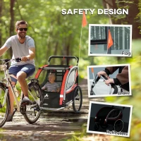 Aosom 3-in-1 Bike Trailer for Kids, Running Stroller with 2 Seats, Jogging Cart with 5-Point Harness, Storage Units, Red(m-9)