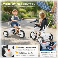 Qaba 6 in 1 Kids Tricycle with Removable Handlebar and Canopy, Blue(m-6)