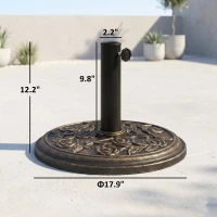 Outsunny 18" 20 lbs Round Resin Umbrella Base Stand Market Parasol Holder with Decorative Rose Floral Pattern & Easy Setup, for Φ1.5", Φ1.89" Pole, for Lawn, Deck, Backyard, Garden, Bronze(m-3)