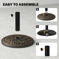 Outsunny 18" 20 lbs Round Resin Umbrella Base Stand Market Parasol Holder with Decorative Rose Floral Pattern & Easy Setup, for Φ1.5", Φ1.89" Pole, for Lawn, Deck, Backyard, Garden, Bronze(m-7)