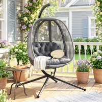 Outsunny Hanging Egg Chair, Outdoor Indoor Swing Chair with Stand, Folding Basket and Thickened Cushion, Grey(m-8)