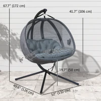 Outsunny Double Egg Chair with Stand, 2 Person Hanging Swing Egg Chair with Cushion, Pockets, Grey(m-3)