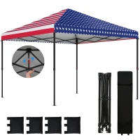 Outsunny 10 x 10 ft Pop Up Canopy Tent with One Push Setup, Outdoor Portable Instant Canopy Shelter w/ Roller Bag, American Flag(m-11)