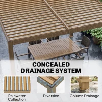 Outsunny 10' x 10' Louvered Pergola with Solar LED lights, Metal Roof, Outdoor Pergola Patio Gazebo with Drainage Gutters, Brown(m-7)