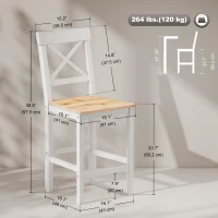 HOMCOM Counter Height Stools Set of 2, Farmhouse Bar Stools with Backs, Solid Wood Counter Stools for Kitchen Island(m-3)