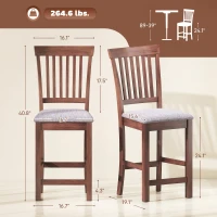 HOMCOM Counter Height Bar Stools with Padded Seat, High Back Kitchen Chairs Set of 2 for Dining Room, Gray and Dark Brown(m-3)