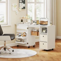 HOMCOM Rolling Sewing Machine Table with Power Outlet, Folding Craft Table with 2 Fabric Drawers, 2 Bins and 18 Pegs, White(m-10)