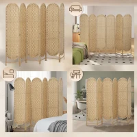 HOMCOM Bohemian Privacy Screen, Folding Room Divider with 6 Panels and Arched Top for Bedroom Living Room Office, Natural Wood(m-9)