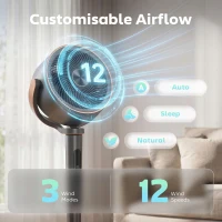 HOMCOM 20dB Silent Standing Fan, Oscillating Fan with 12 Speeds, LED Light, WiFi & Remote Control, 12H Timer(m-9)