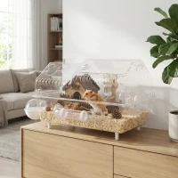 PawHut Hamster Cage with Large Wheel & Hideout, Small Animal Habitat with Accessories, Clear Pet House, 21.5" x 11.8" x 12.6",(m-2)