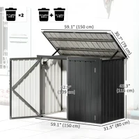 Outsunny Outdoor Storage Shed Lockable Galvanized Steel Garbage Bin Shed Lift-up Lid for 2 Trash Cans(m-3)