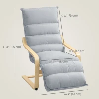 HOMCOM Accent Chair, Velvet Upholstered Living Room Chair with Footrest, Wood Frame, Light Grey(m-3)