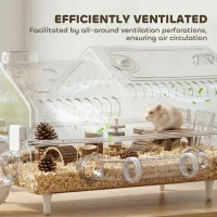 PawHut Hamster Cage with Large Wheel & Hideout, Small Animal Habitat with Accessories, Clear Pet House, 21.5" x 11.8" x 12.6",(m-7)