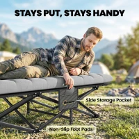 Outsunny Camping Cot with Soft Pad, 32" Extra Wide Folding Cots with Non-Slip Feet and Carry Bag, Grey(m-9)
