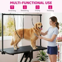 PawHut 43" L Hydraulic Dog Grooming Table, Z-Lift Height Adjustable Pet Grooming Table with Noose and Non-Slip Tabletop(m-9)