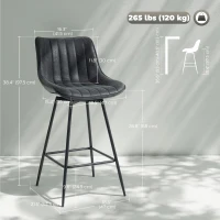 HOMCOM Set of 2 Counter Height Barstools, PU Leather Upholstered Bar Stools with Backrest, Footrest and Steel Legs, Black(m-3)