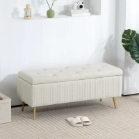 HOMCOM Storage Ottoman Bench, 43 Inch Large Storage Chest with Steel Legs and Padded Seat, Foot Rest, Load 485 lbs, Beige(m-8)