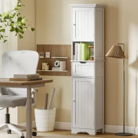HOMCOM 67" Tall Bathroom Storage Cabinet, Narrow Bathroom Cabinet with LED Light, Adjustable Shelf, Open Compartment, Drawer(m-9)
