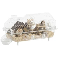 PawHut Hamster Cage with Large Wheel & Hideout, Small Animal Habitat with Accessories, Clear Pet House, 21.5" x 11.8" x 12.6",(m-11)