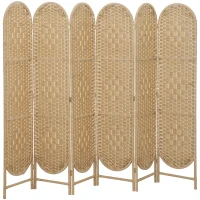 HOMCOM Bohemian Privacy Screen, Folding Room Divider with 6 Panels and Arched Top for Bedroom Living Room Office, Natural Wood(m-11)