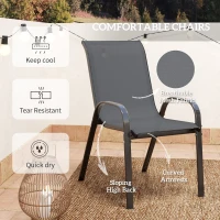 Outsunny 3 Pieces Bistro Set, Small Patio Furniture Set with Stackable Mesh Chairs, Glass Table for Garden, Balcony, Dark Grey(m-6)