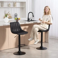 HOMCOM Counter Height Bar Stools Set of 2, Adjustable Height Bar Chairs with Swivel Seat, Leathaire Upholstery, Black(m-7)