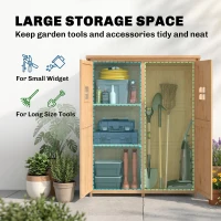 Outsunny 4x1.5ft Wooden Garden Storage Shed, Outdoor Tool Cabinet Organizer with Windows and Double Door, Nature Wood(m-4)