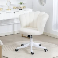 HOMCOM Office Chair, Armless Swivel Desk Chair with Adjustable Height, Backrest, Tilt Function for Office, Vanity, Cream White(m-8)