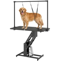 PawHut 43" L Hydraulic Dog Grooming Table, Z-Lift Height Adjustable Pet Grooming Table with Noose and Non-Slip Tabletop(m-11)