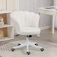 HOMCOM Office Chair, Armless Swivel Desk Chair with Adjustable Height, Backrest, Tilt Function for Office, Vanity, Cream White(m-1)