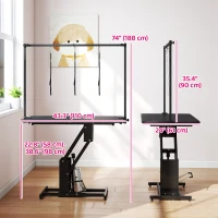 PawHut 43" L Hydraulic Dog Grooming Table, Z-Lift Height Adjustable Pet Grooming Table with Noose and Non-Slip Tabletop(m-3)